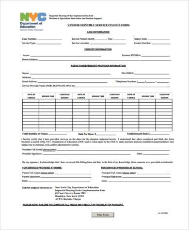 printable payment invoice form