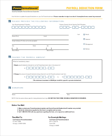 printable payroll deduction form