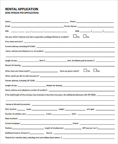 printable renters application form