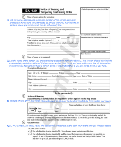 printable restraining order form