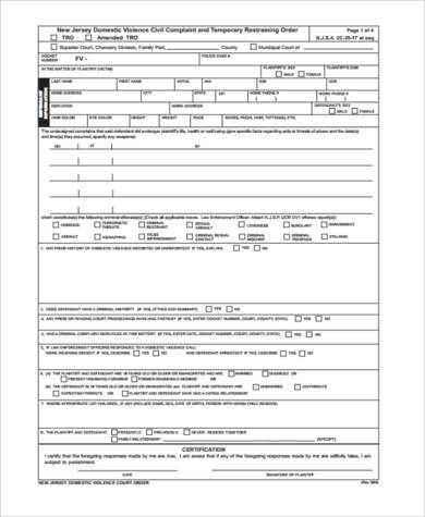 FREE 8+ Restraining Order Form Samples in PDF | MS Word