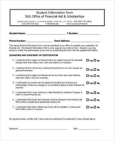 printable student information form