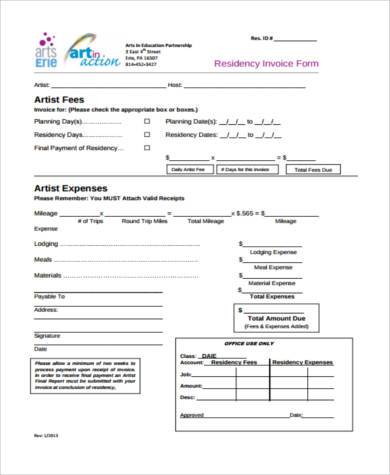 printable work invoice form