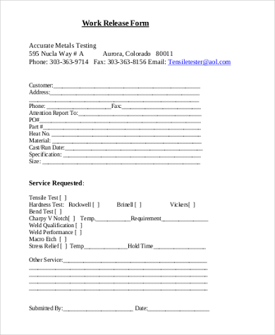 printable work release form
