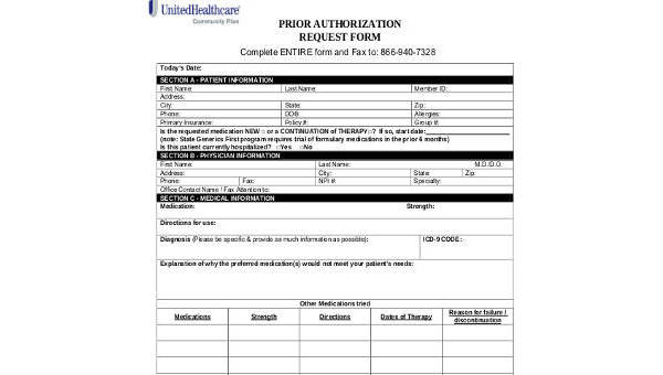 prior authorization form samples