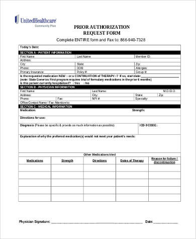 FREE 8+ Prior Authorization Form Samples in PDF | MS Word