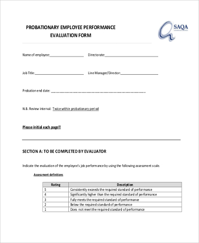 probationary employee performance evaluation form