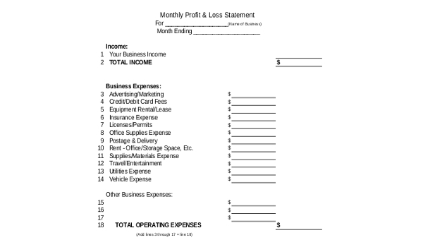 9 Sample Profit And Loss Statement Template Perfect Template Ideas