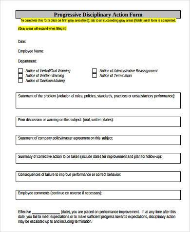 progressive disciplinary action form