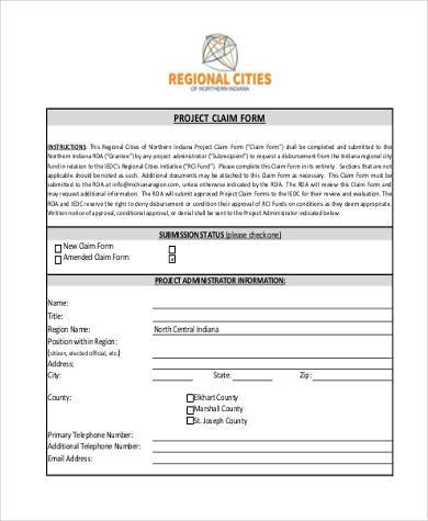 project claim form sample