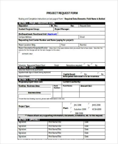 project request form in word format