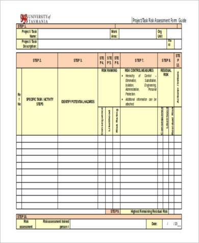 project task risk assessment form