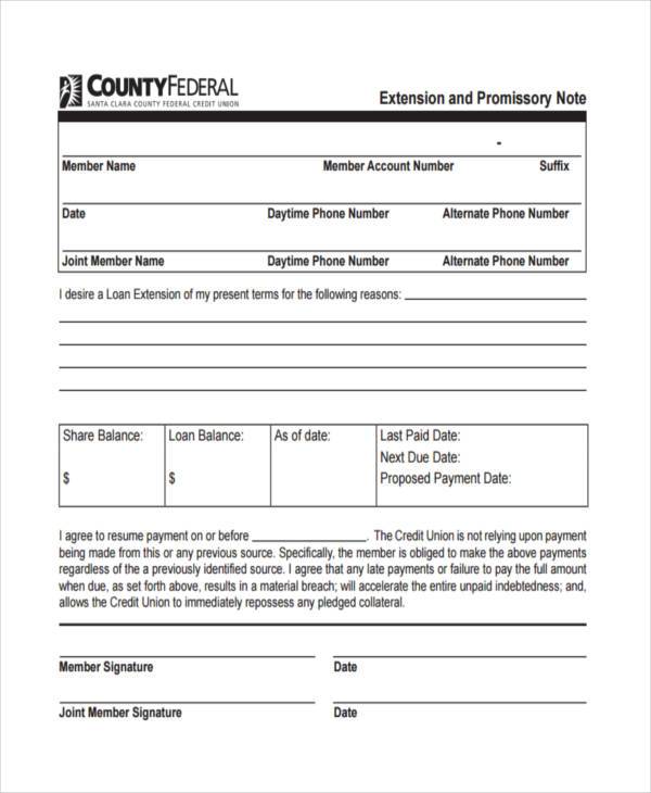 promissory note extension agreement form