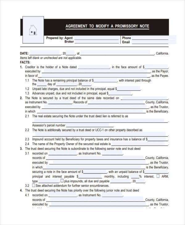 promissory note modification agreement form