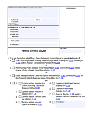 proof of service family law form