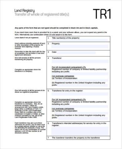 transfer deed form property forms sample