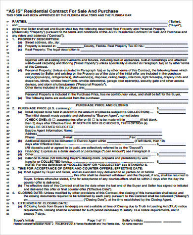property sale contract form