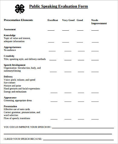 public speaking evaluation form