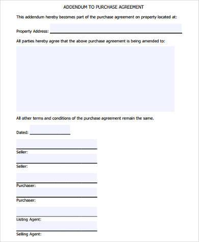 purchase contract addendum form