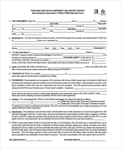 purchase deposit agreement form
