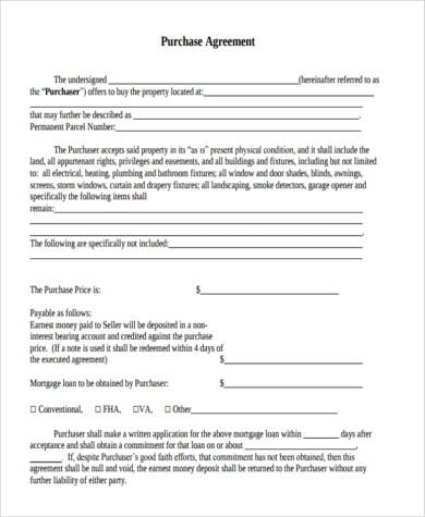 purchase home agreement form