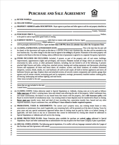 purchase offer agreement form