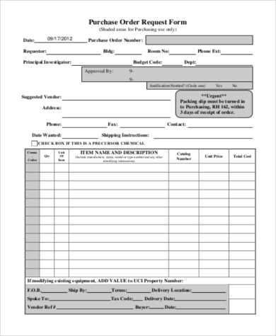 purchase order request form example