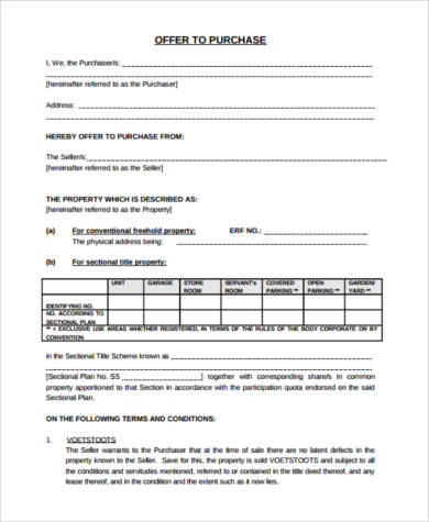 purchase property agreement form