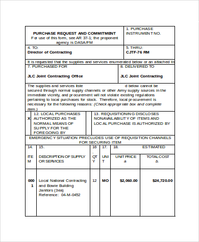 purchase request and commitment form