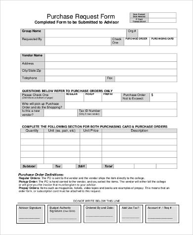 purchase requisition request form
