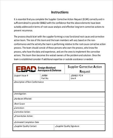quality corrective action form