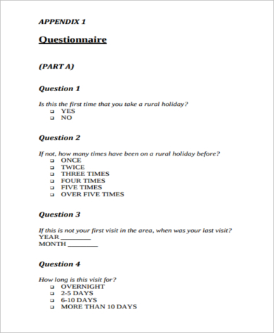 questionnaire for research proposal