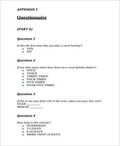 sample questionnaire for research proposal word