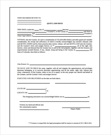 FREE 8+ Sample Quit Deed Forms in PDF | MS Word