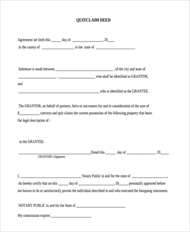 FREE 8+ Sample Quit Deed Forms in PDF | MS Word