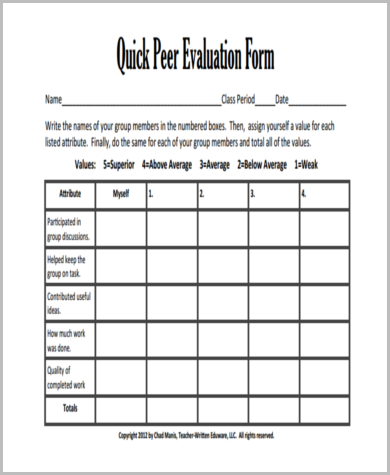 quick peerevaluation form