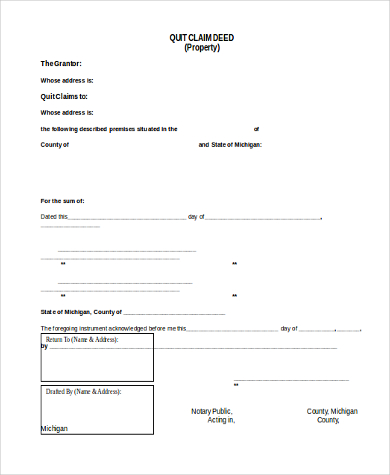quit claim property deed form