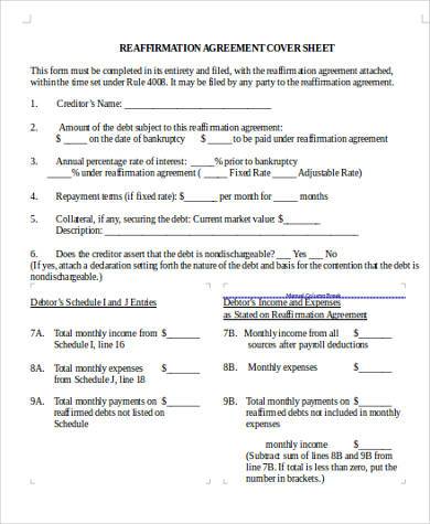 reaffirmation agreement form example