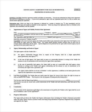 real estate agency agreement form