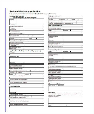 real estate application form in word format