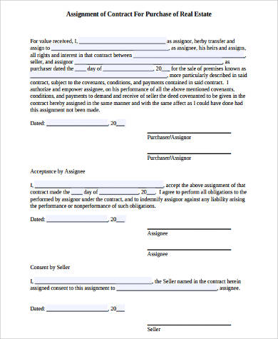 real estate assignment contract form
