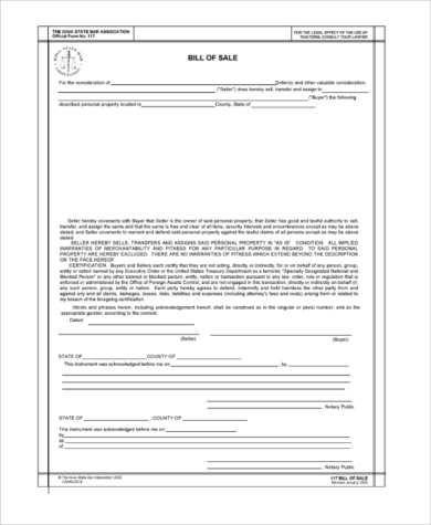 real estate bill of sale form