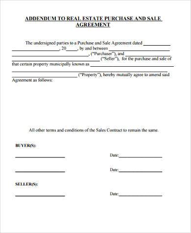 real estate contract addendum form