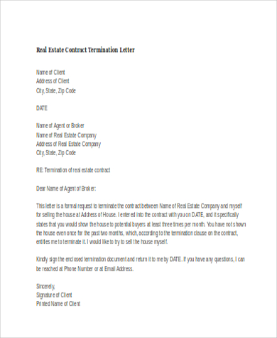 real estate contract termination letter