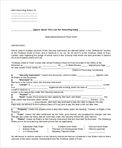 real estate deed of trust form