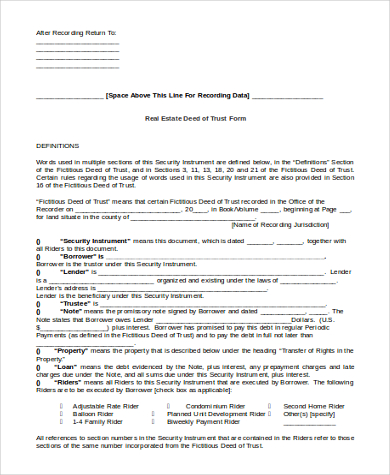 FREE 7+ Sample Deed of Trust Forms in PDF | MS Word