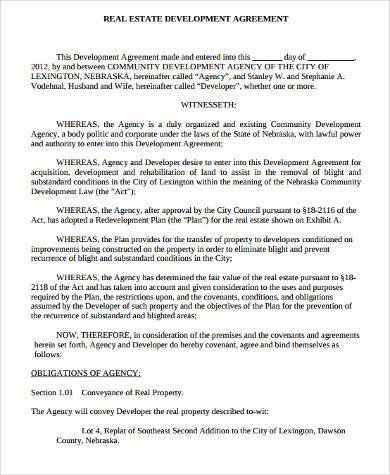 real estate development agreement form