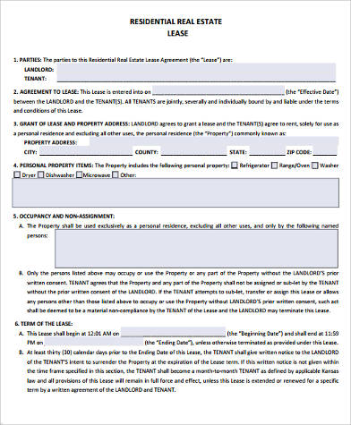 real estate lease contract form