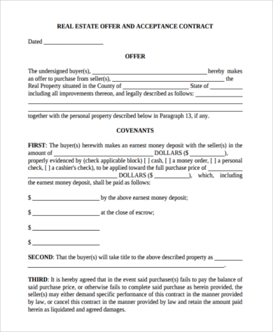 real estate offer form pdf