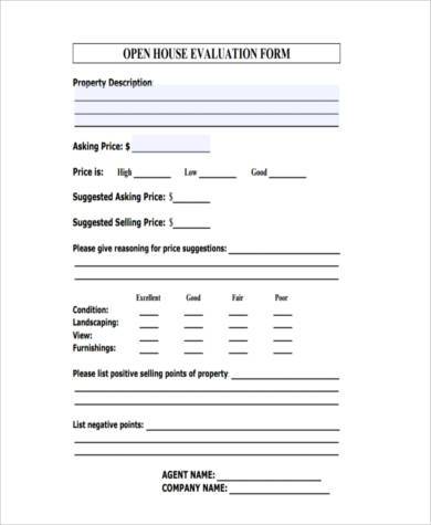 real estate open house evaluation form